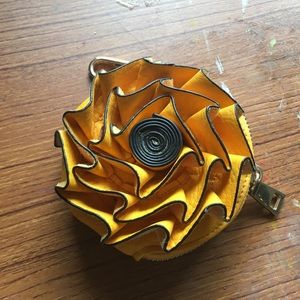 Vegan-leather yellow flower coin pouch